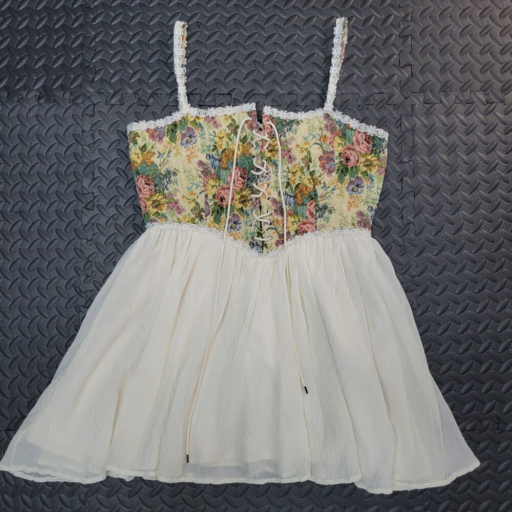 Cider Secret Garden Corset Mini Dress Flowy XL Cottagecore Fairycore Romantic - Picture 3 of 8